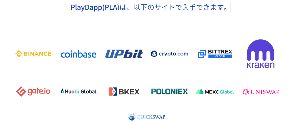 PlayDapp（PLA）提携している取引所